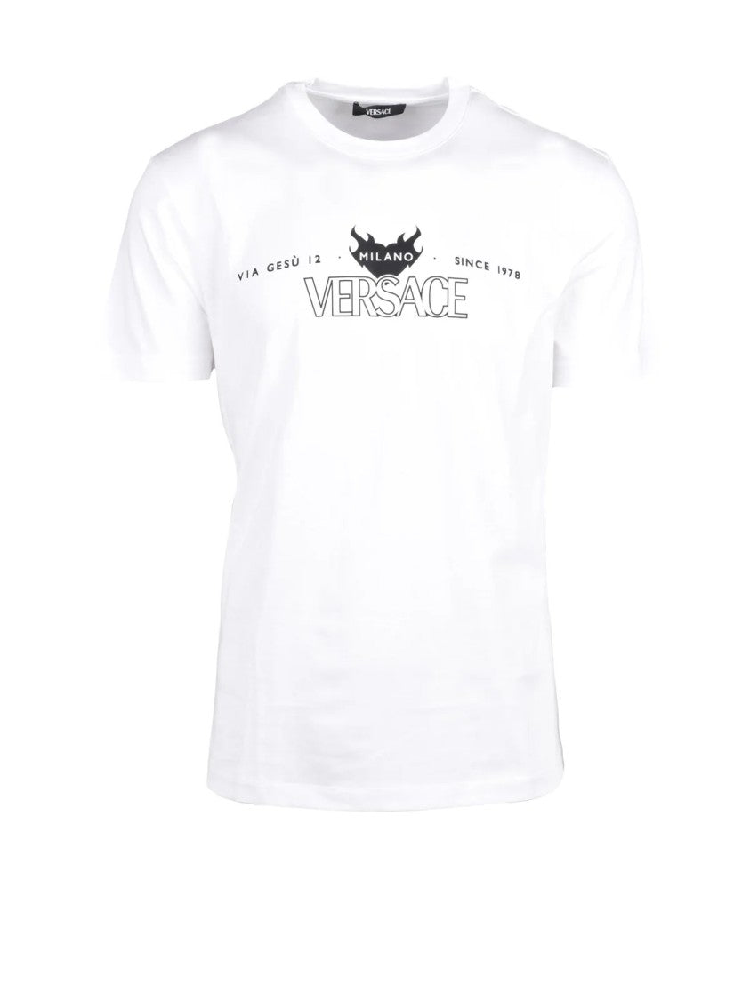 Versace Collection White Graphic Print Cotton T-Shirt