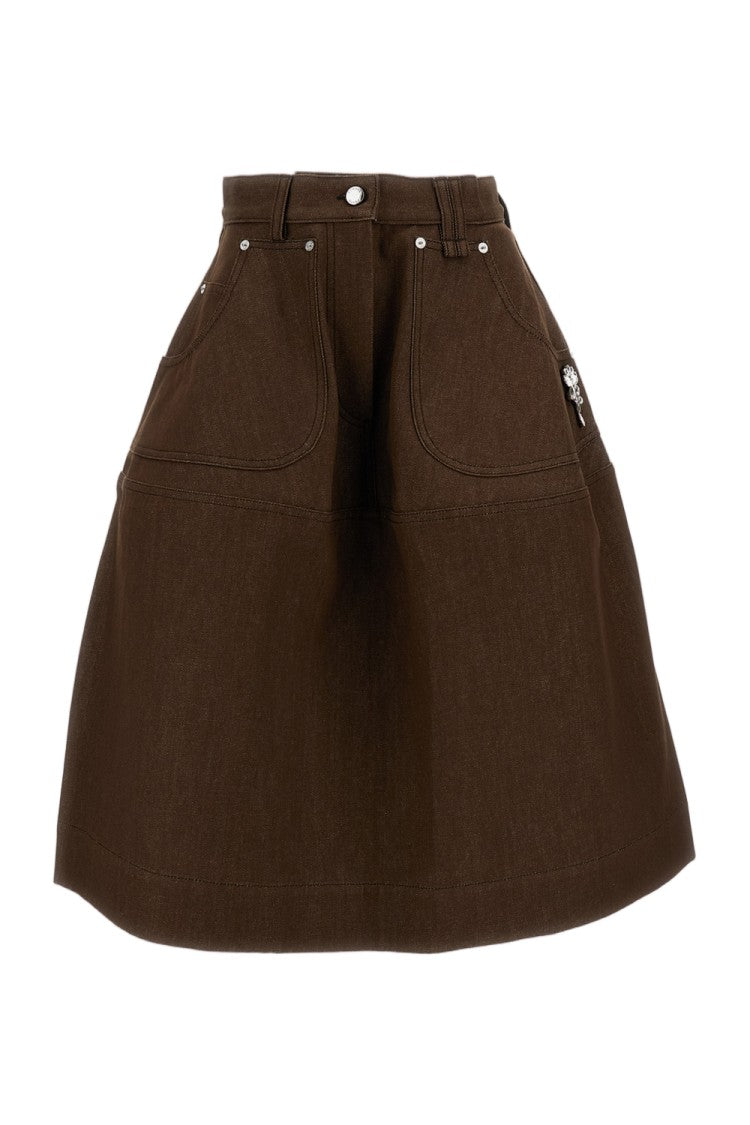 Simone Rocha Brown Utility Bustle Cotton Canvas Midi Skirt
