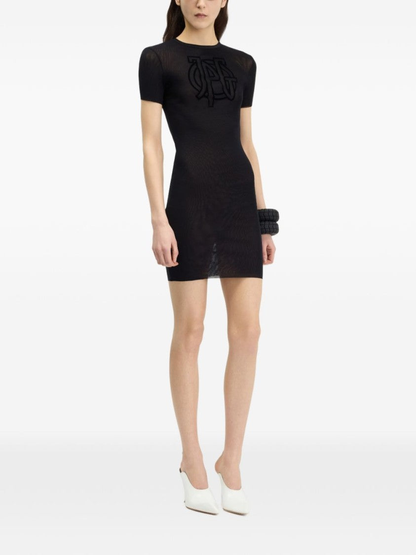 Jean Paul Gaultier Black Sheer Logo Detail Fitted Mini Dress