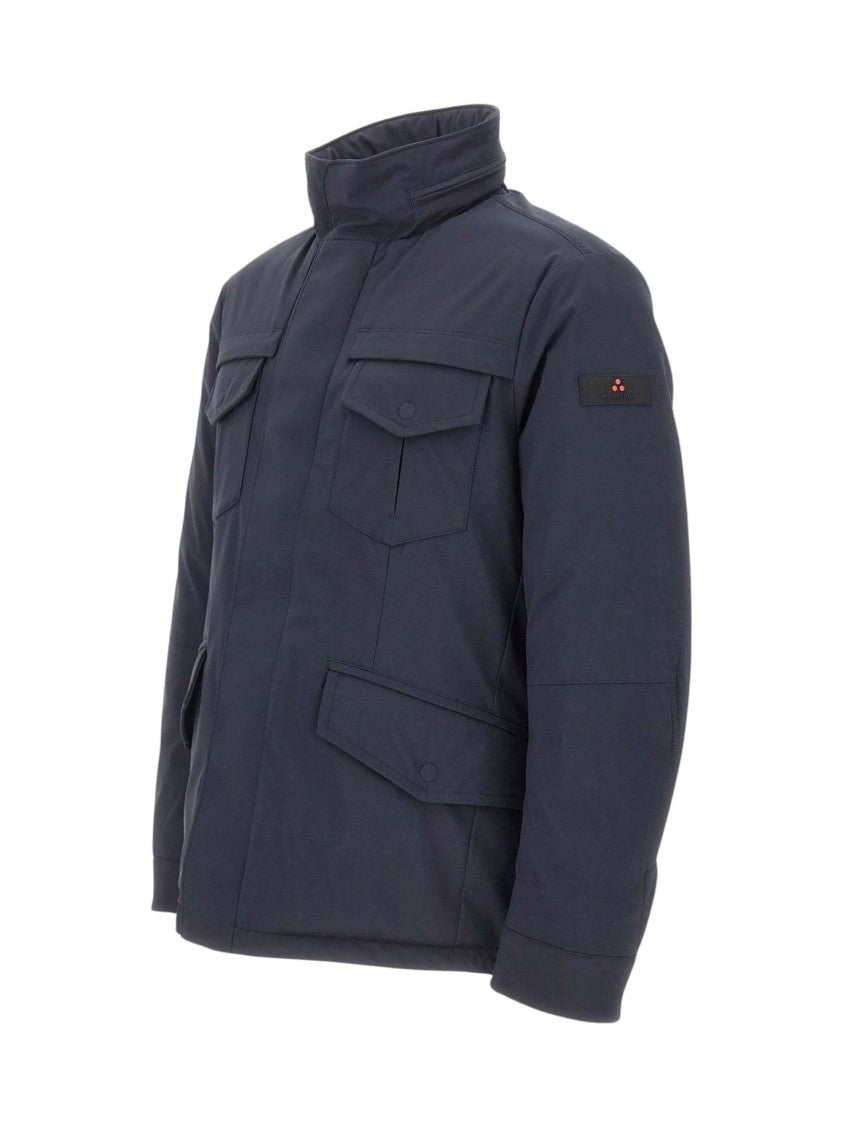 Peuterey Structured Blue Striped Field Jacket With Concealed Hood