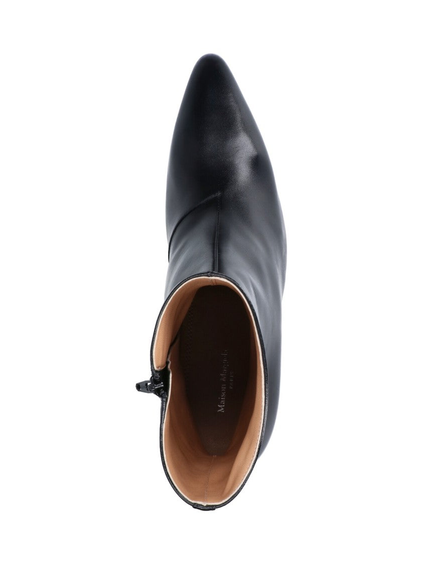 Maison Margiela Heel-Less Black Leather Ankle Boots With Pointed Toe