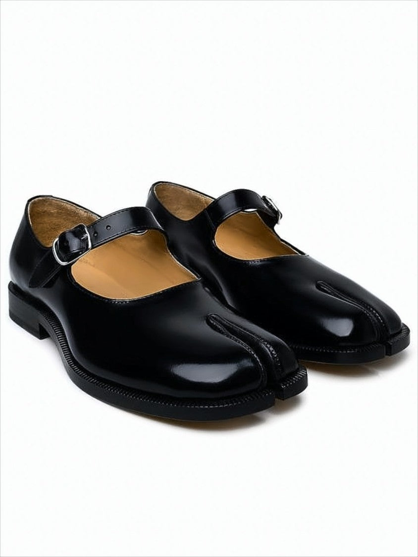 Maison Margiela Split-Toe Black Calfskin Loafers With Adjustable Strap