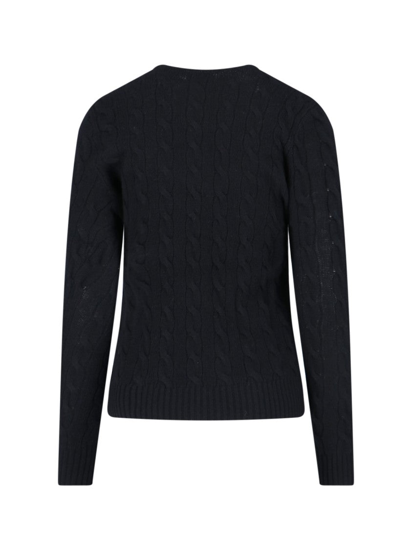 Polo Ralph Lauren Black Cable Knit Wool-Blend Sweater