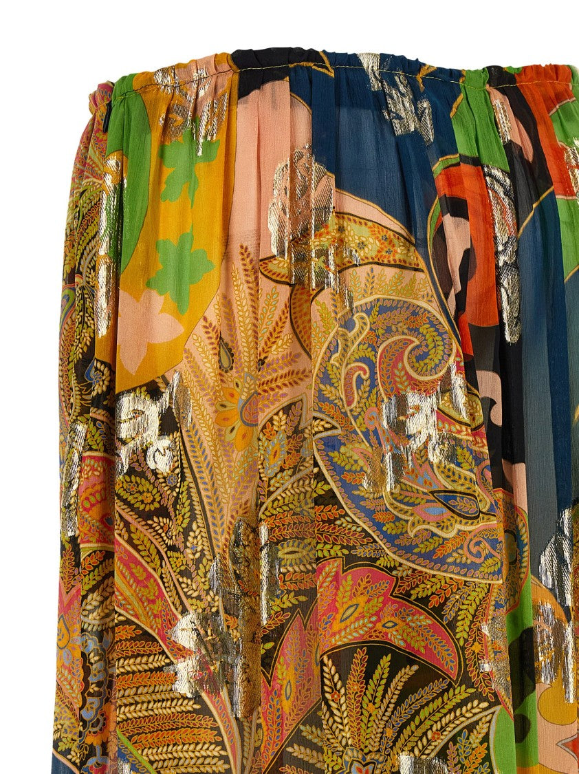 Etro Paisley Print Silk Trousers With Adjustable Drawstrings And Tassels