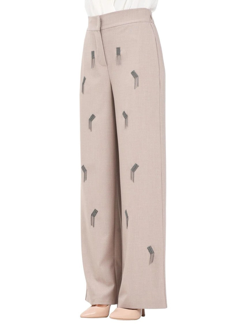 Simona Corsellini Wide-Leg Stretch Trousers With High Waist And Embroidered Detail