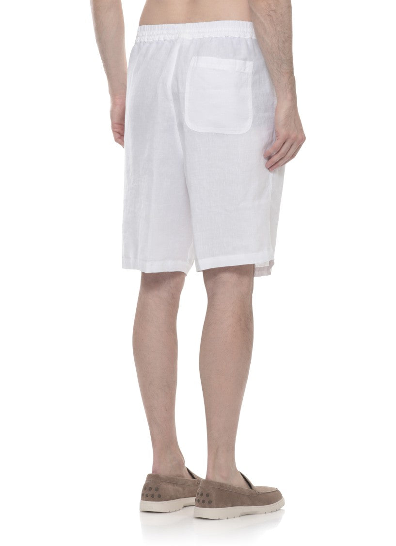 120% Lino White Drawstring Waist Linen Shorts