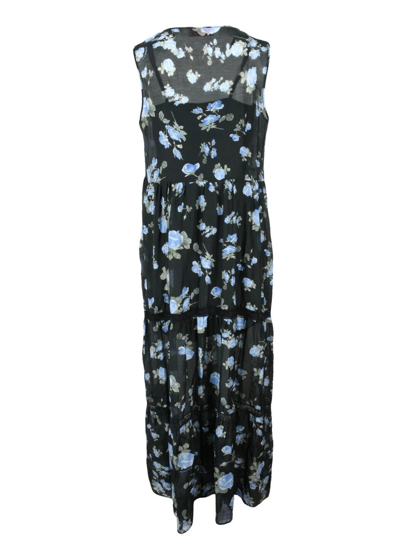 Ermanno Firenze Long Gauzed Dress - Black/Blue