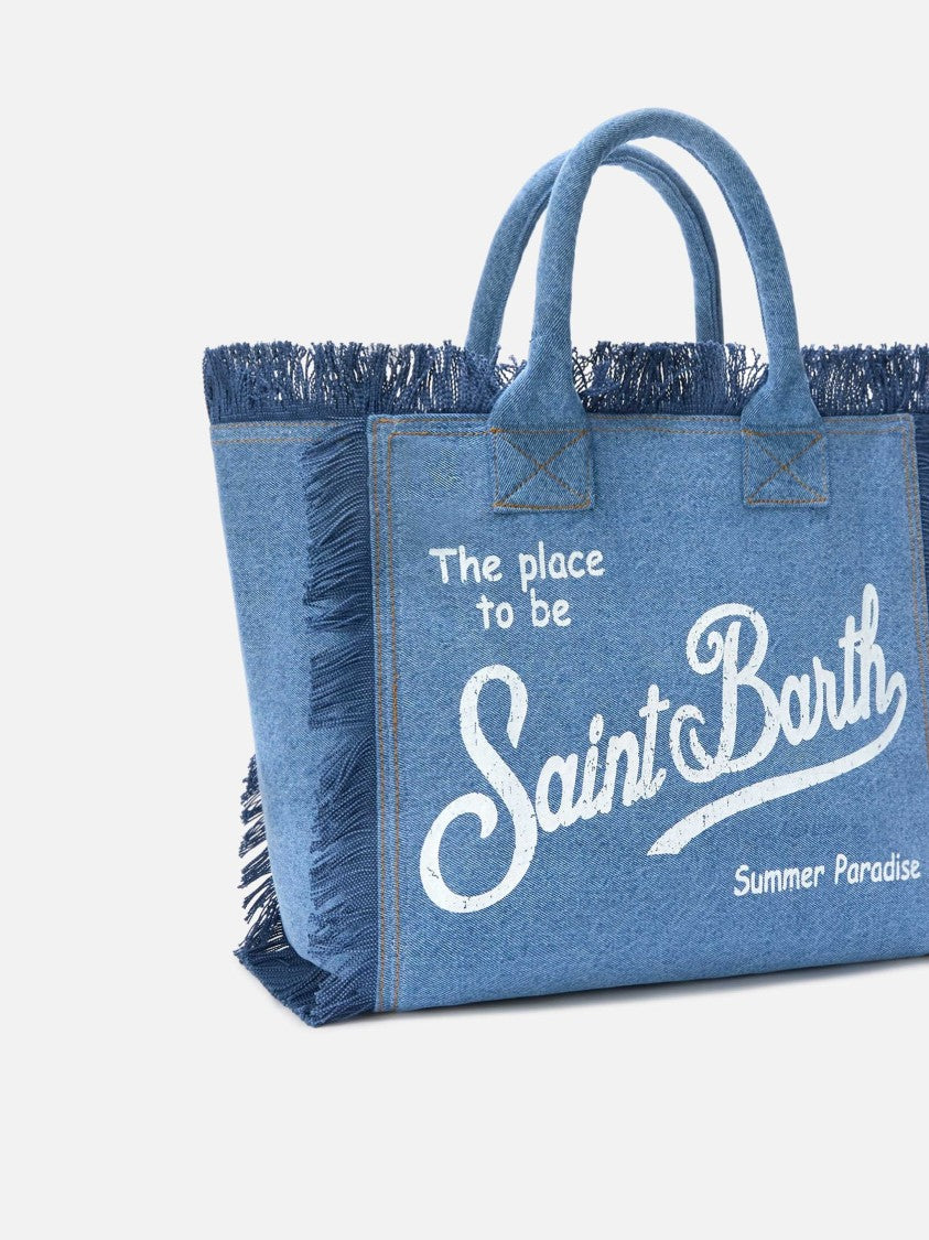 Mc2 Saint Barth Oversized Denim Tote Bag With Frayed Edges