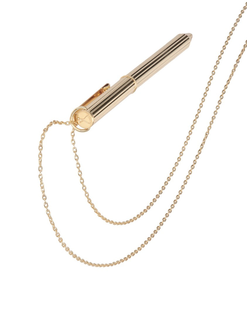 Ami Paris Golden Brass Engraved Logo Pen Necklace