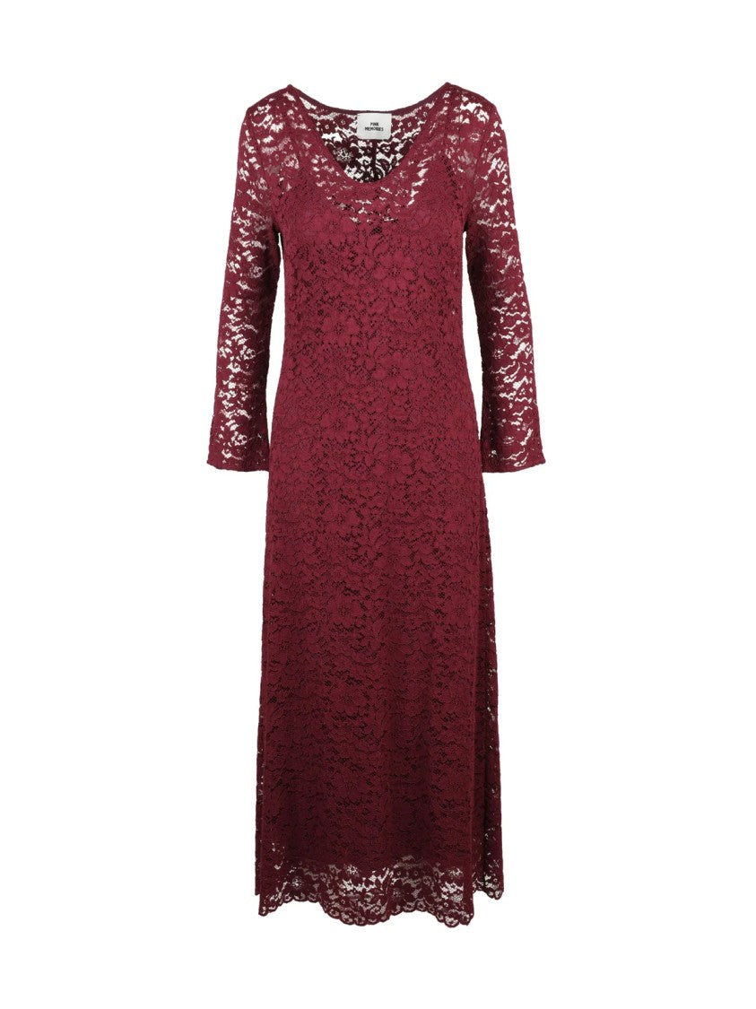 Pink Memories Red Viscose-Blend Lace Tunic Dress