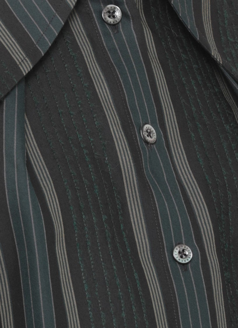 Vivienne Westwood Green Violin Striped Viscose Short Sleeve Shirt