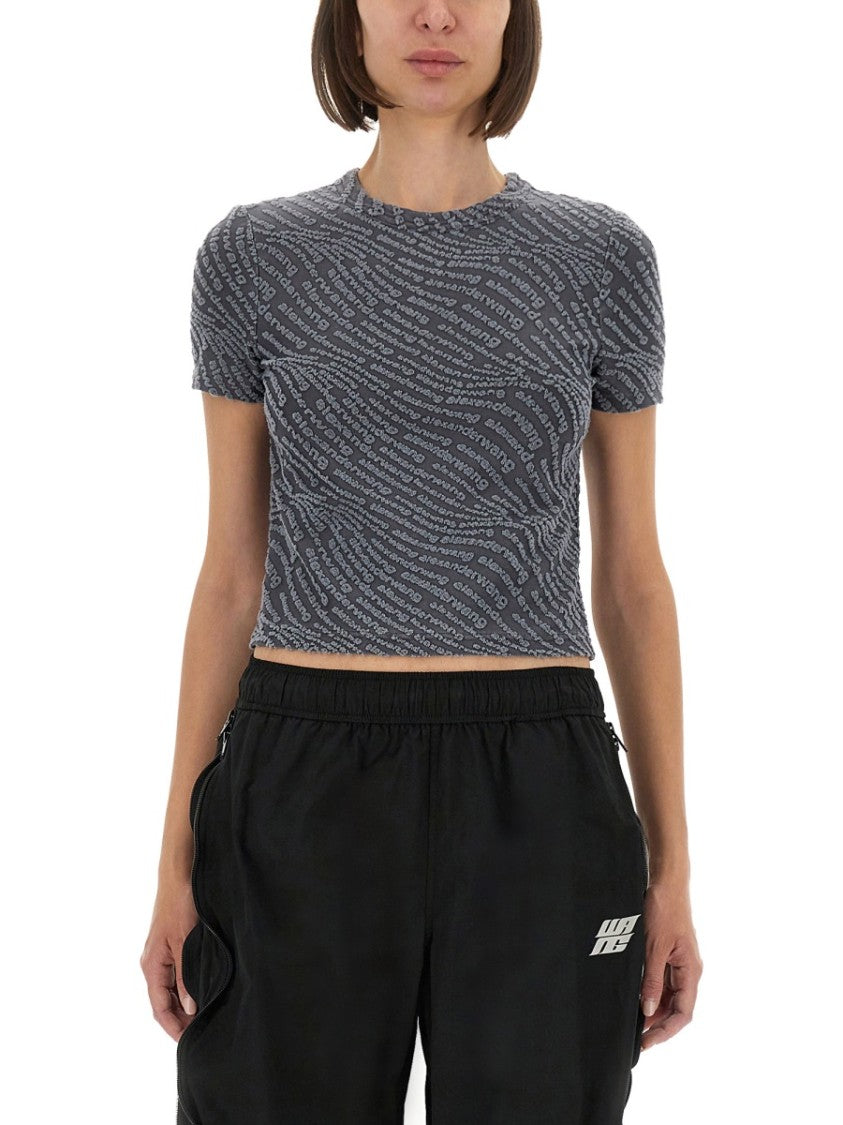 T By Alexander Wang Fitted T-Shirt With All-Over Logo Print