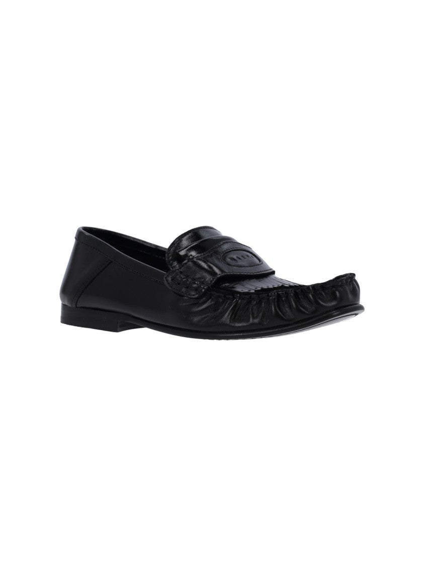 Marni Black Polished Leather Moccasin Flats