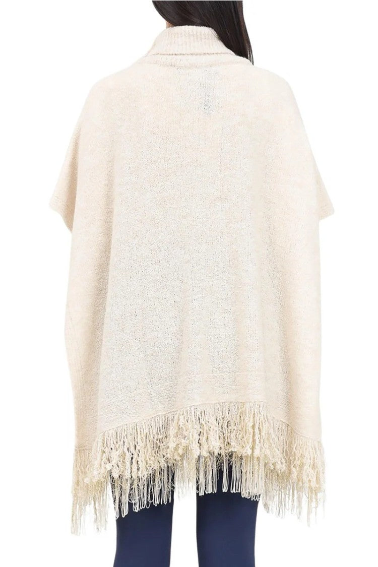 Simona Corsellini Textured Knit Poncho With Fringed Edges