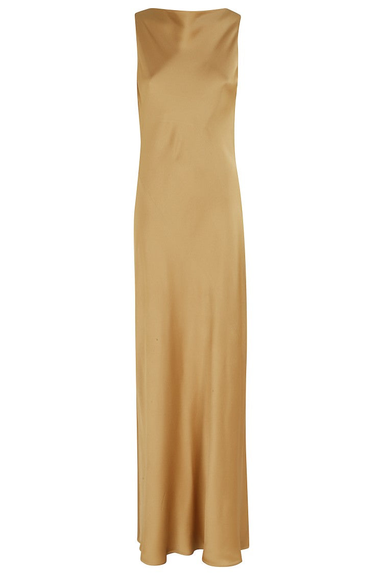 Antonelli Yellow Mara Straight-Neck Cowl-Back Acetate-Blend Long Dress