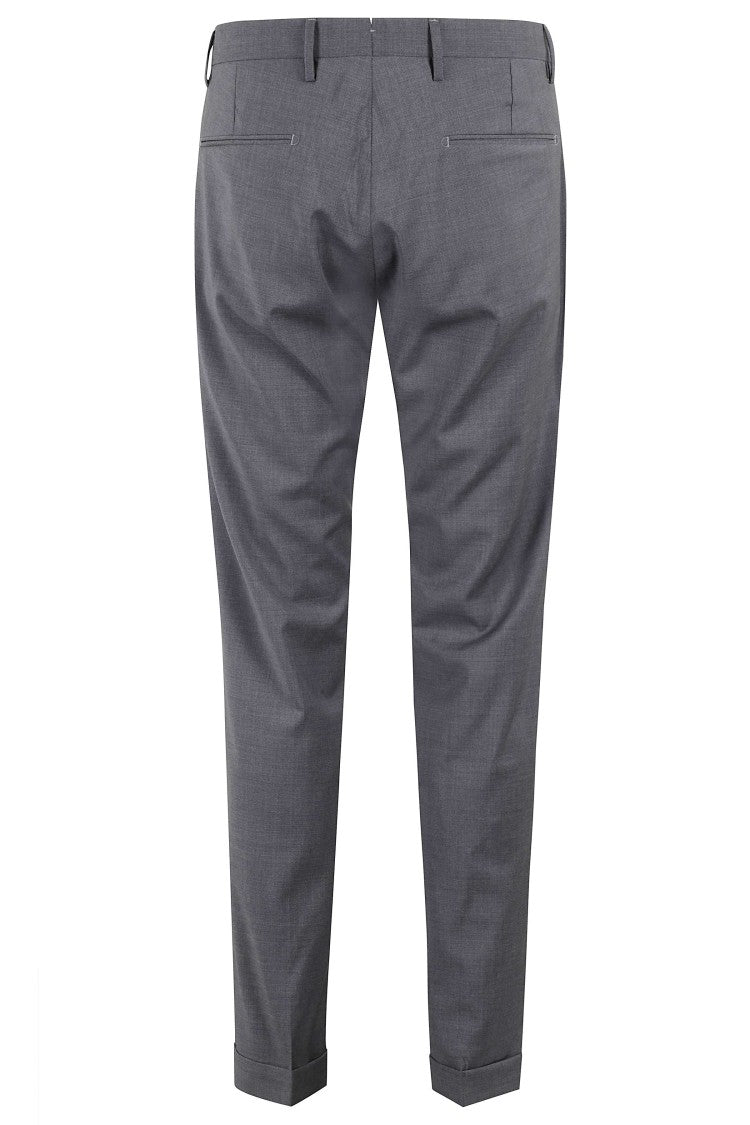Briglia Gray Slim Front Pulls Wool Straight-Leg Pants