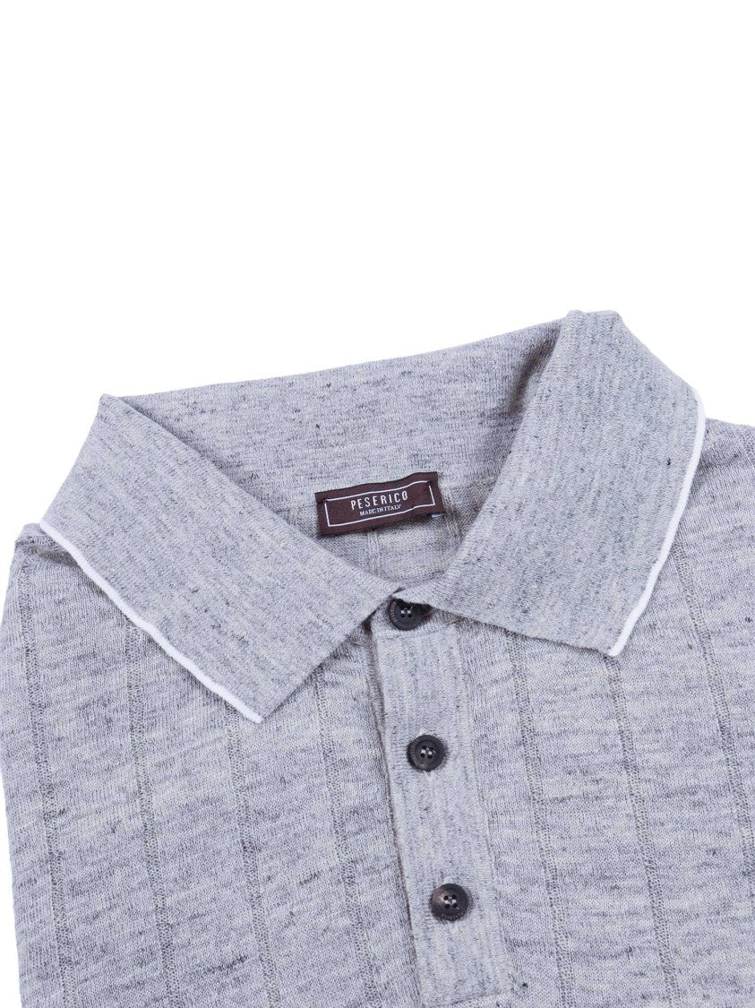 Peserico Grey Linen Cotton Polo Sweater
