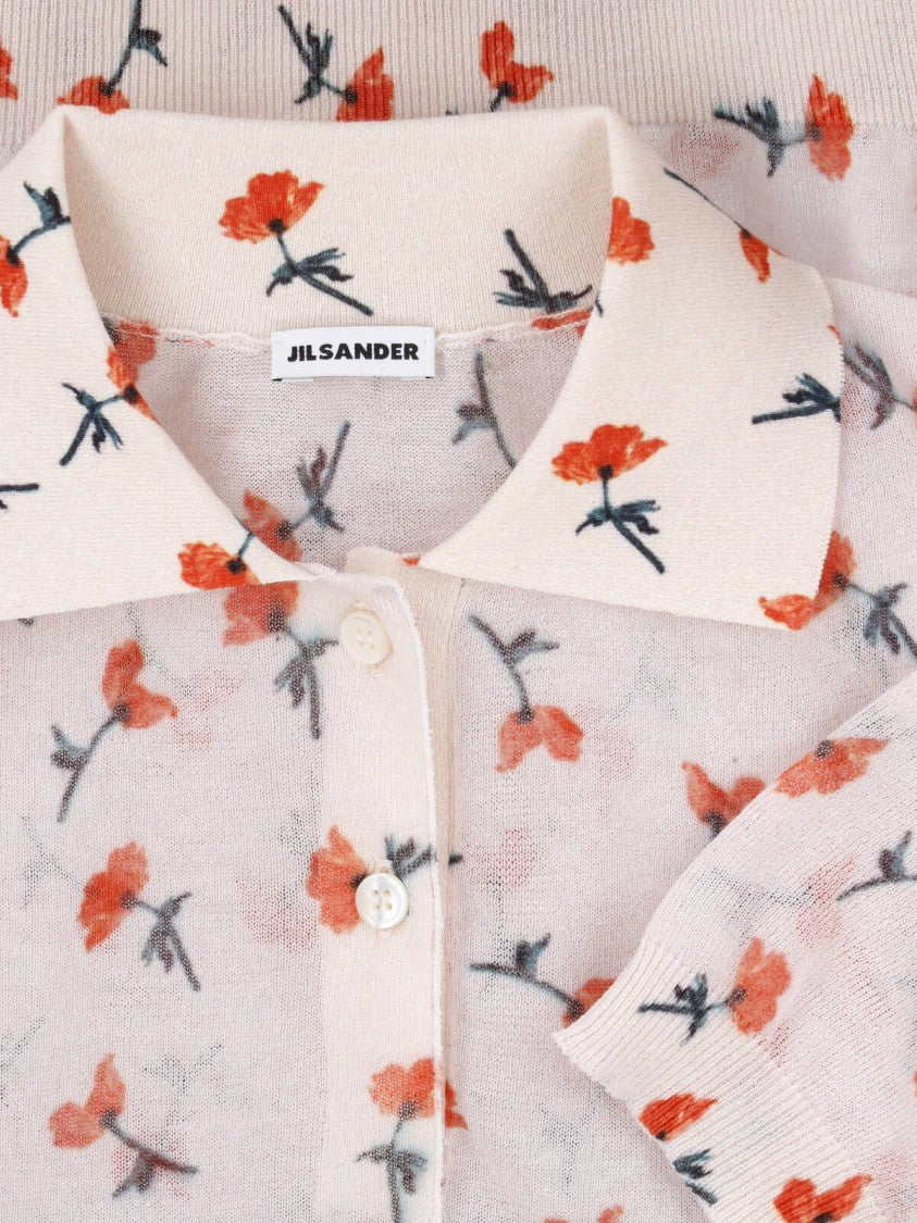 Jil Sander Light Pink Floral Print Short-Sleeve Top