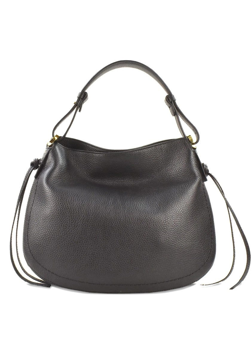 Loristella Textured Leather Handbag With Curved Silhouette And Gold Accents