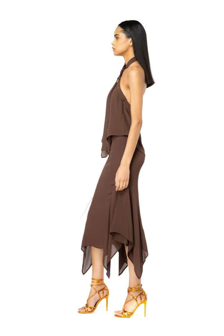 Pinko Brown Polyester Godet Midi Skirt