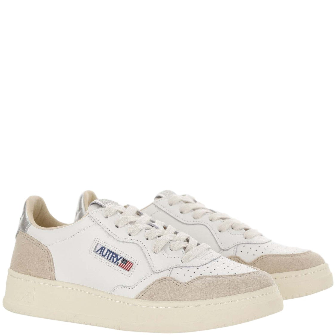 Autry Leather Sneakers With Suede Inserts And Contoured Design
