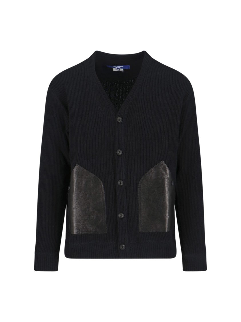 Junya Watanabe Cotton And Leather Cardigan, Black, Ribbed Construction