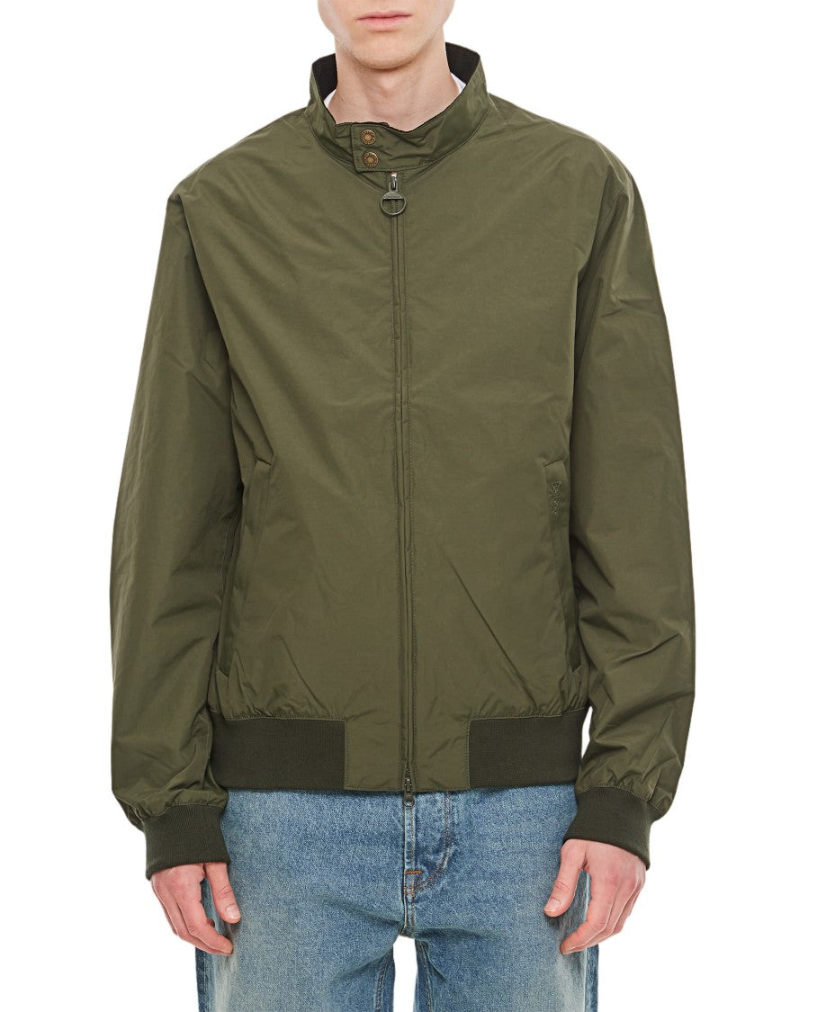 Barbour Casual Olive Green Jacket With Snap-Button Collar