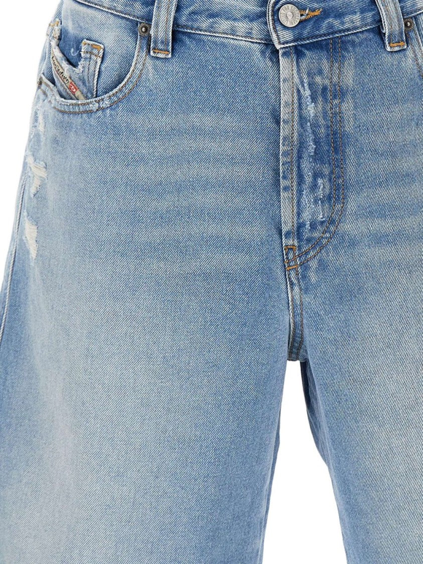 Diesel Light Blue Cotton Distressed Denim Shorts