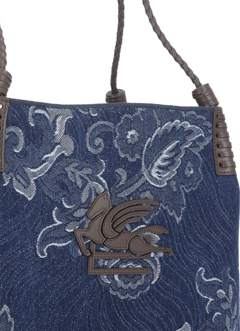 Etro Media Denim Jacquard Bag With Intricate Rose Pattern