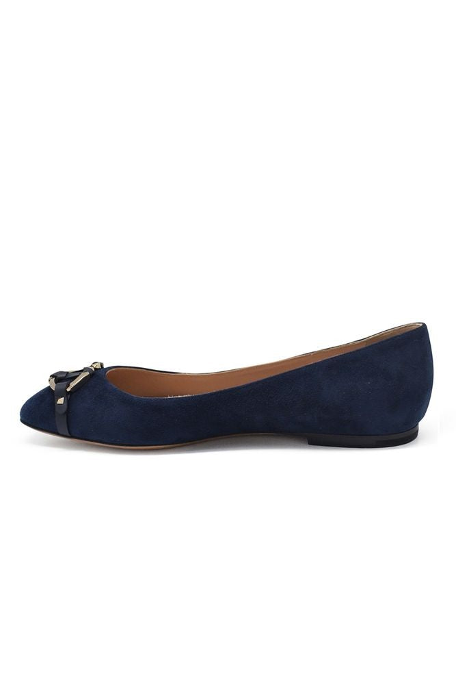 Valentino Garavani Navy Blue Suede Ballerina