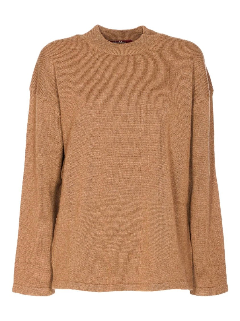 Max Mara Fluid Camel Knit Sweater With Ribbed Texture