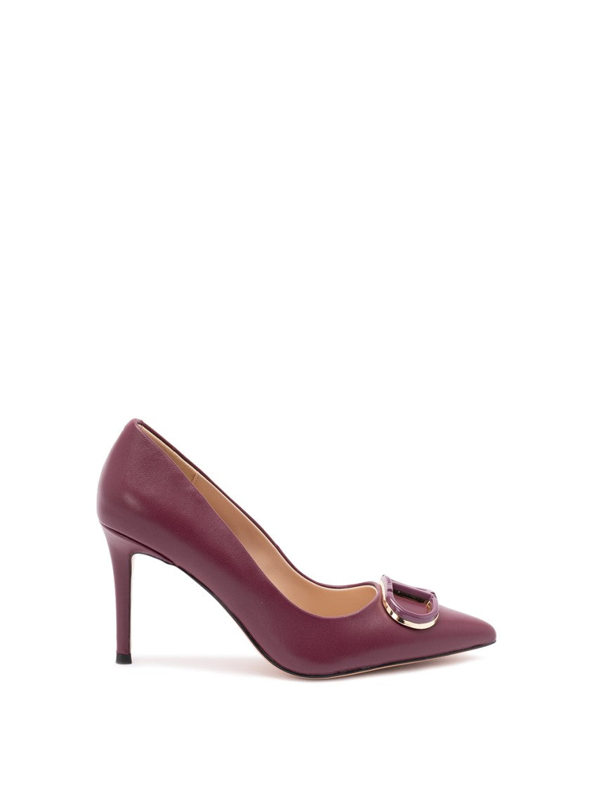 Twin-Set Burgundy Leather Pumps With Pointed Toedetail