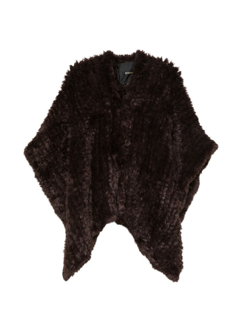 Pinko Brown Plush Textured Wide Arm Openings Faux Fur Cape
