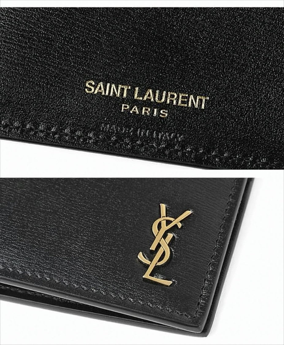 Saint Laurent Bifold Wallet In Smooth Calf Leather With Gold-Tone Emblem