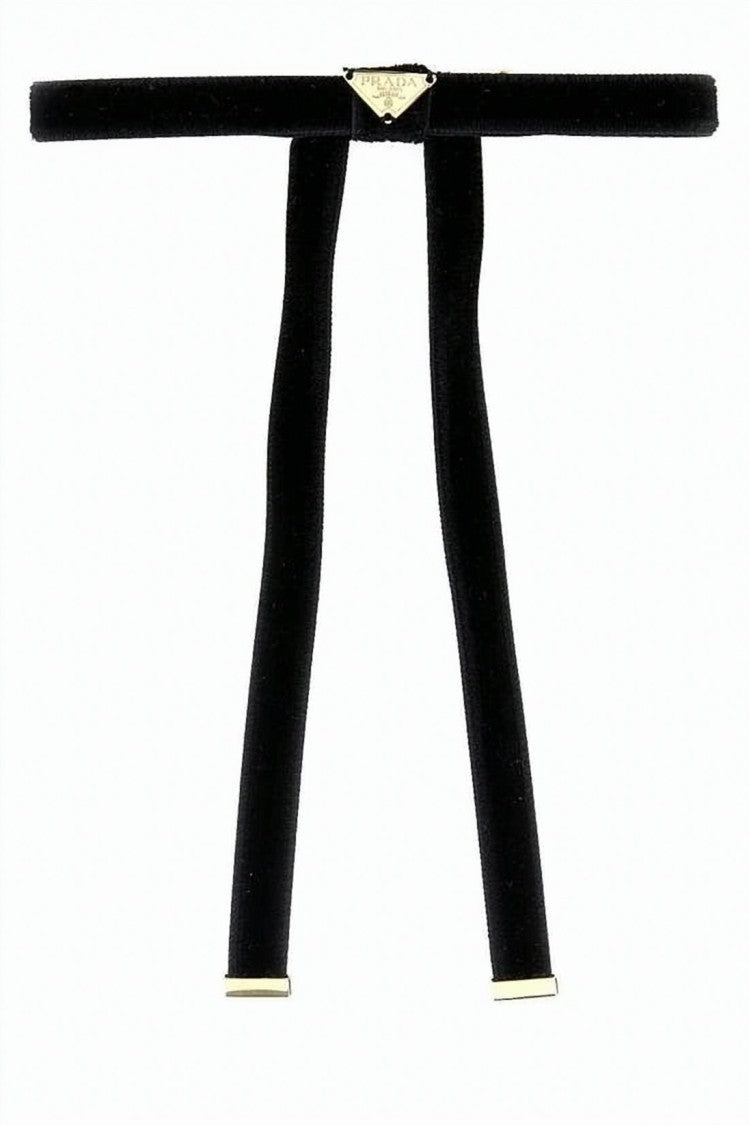 Prada Black Velvet Choker Necklace With Triangular Logo