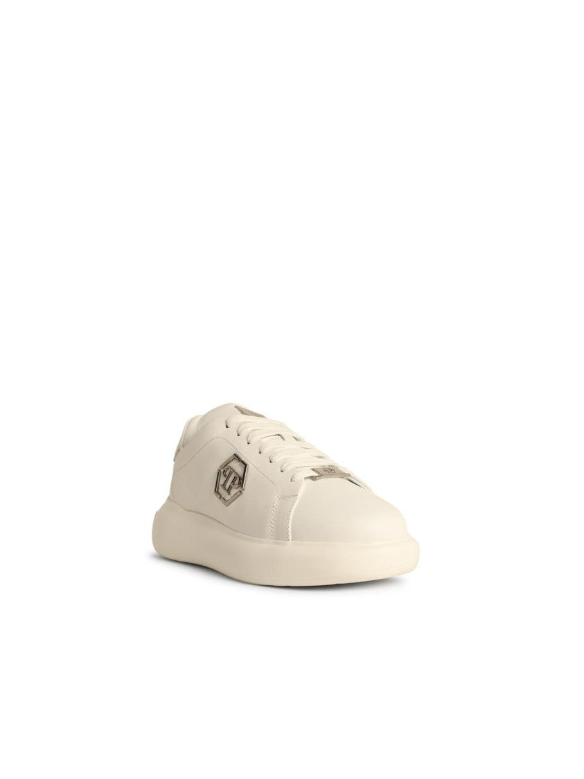 Philipp Plein Low Top New Basic Hexagon' White Leather Sneakers