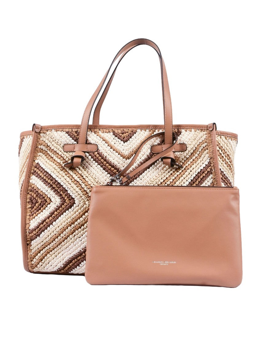 Gianni Chiarini Chevron Patterned Leather Trim Tote Bag
