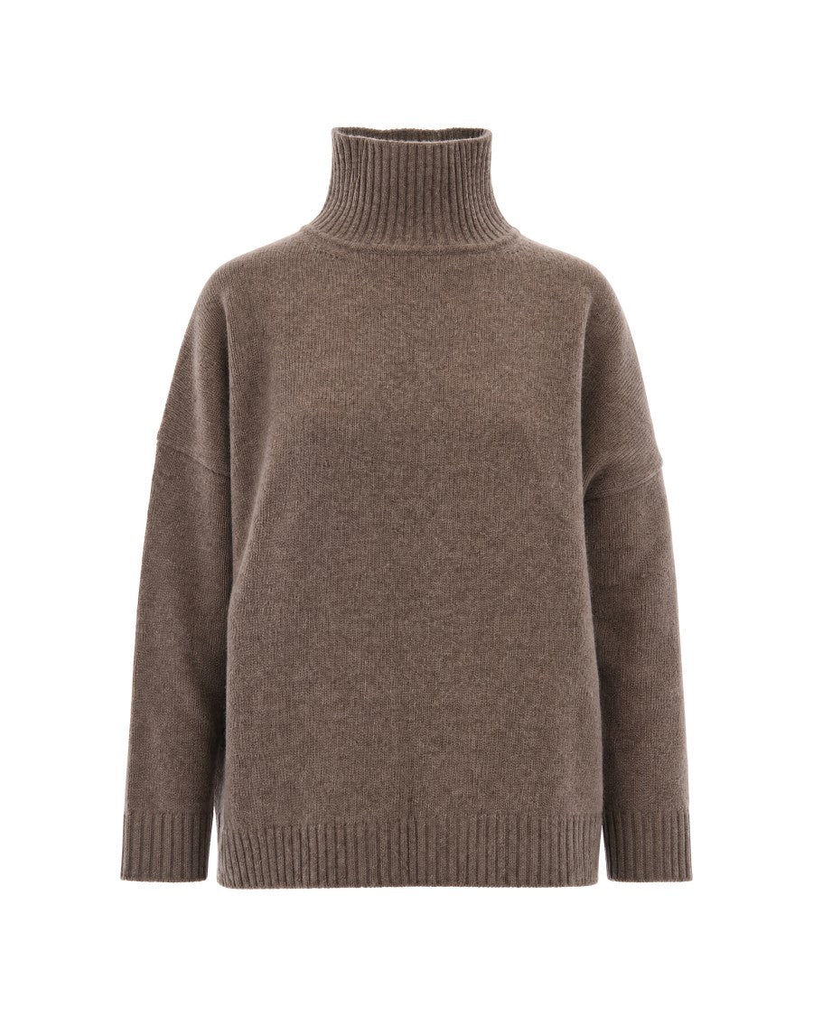 Max Mara Brown Virgin Wool High-Turtleneck Sweater