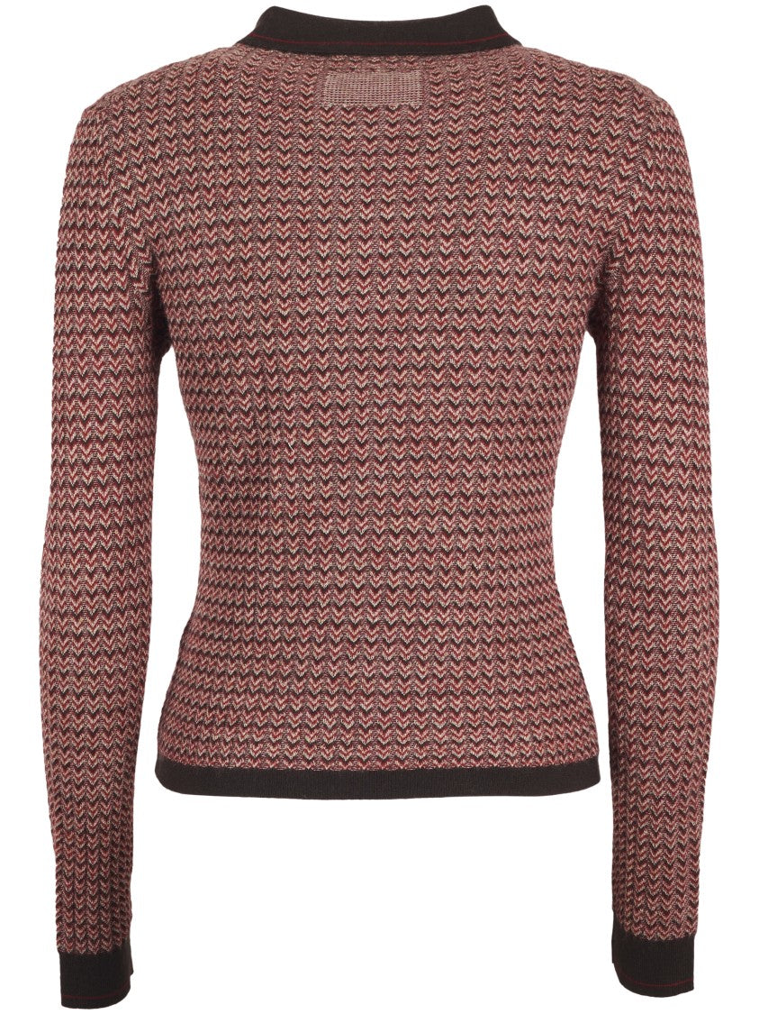 Guest In Residence Chevron Pattern Long Sleeve Shrunken Polo Sweater