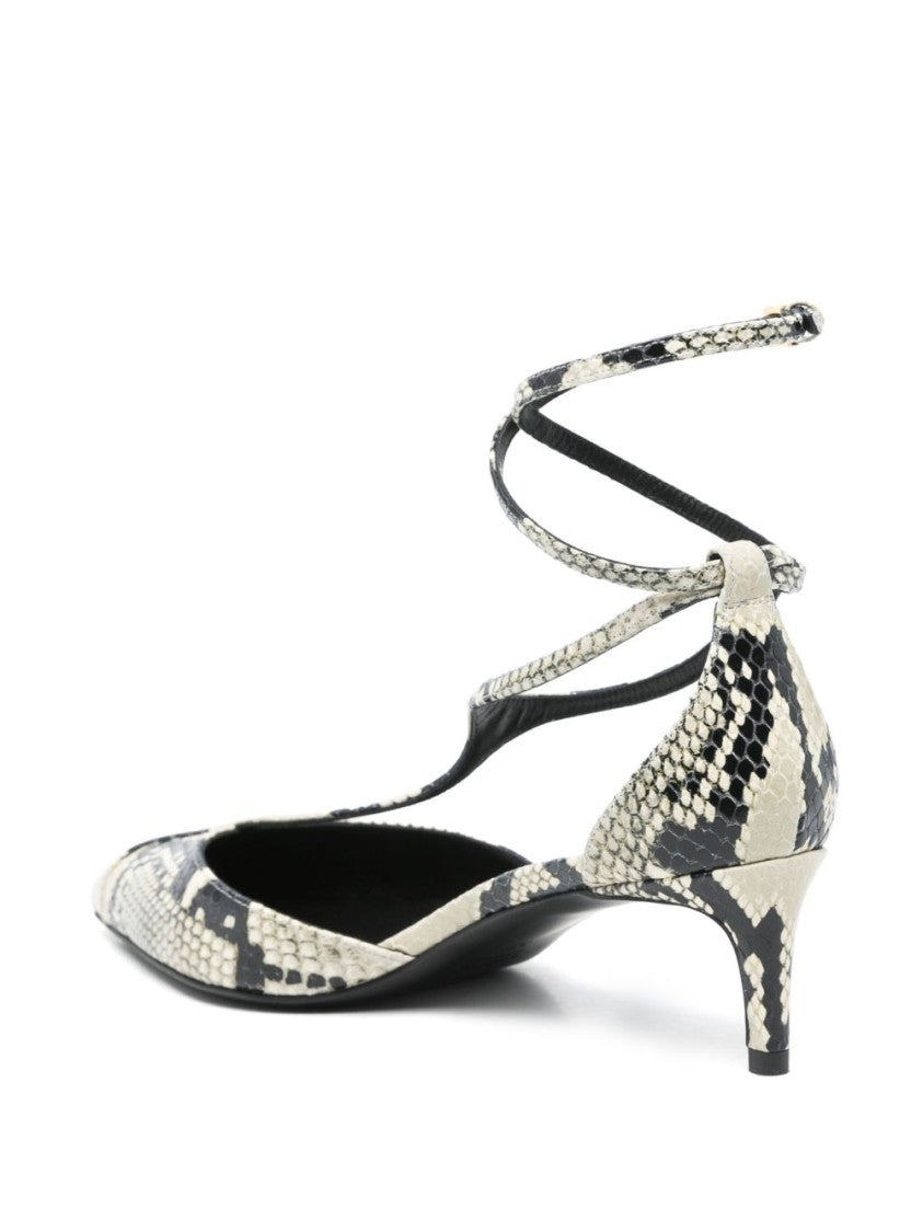 Khaite Python-Embossed Calfskin T-Bar Pumps