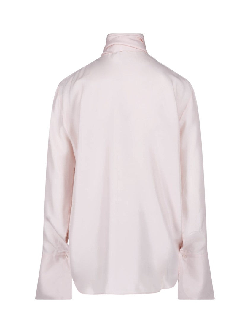 Sa Su Phi Pink Lavallière High Collar Satin-Blend Blouse