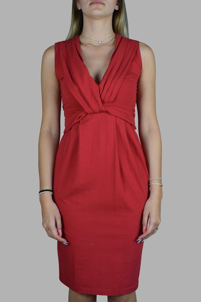 Prada Fitted Red Dress With Pleated Detailing
