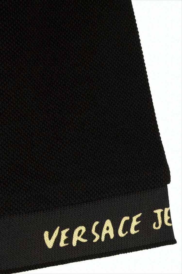 Versace Short-Sleeve Black Polo Shirt With Gold Detailing