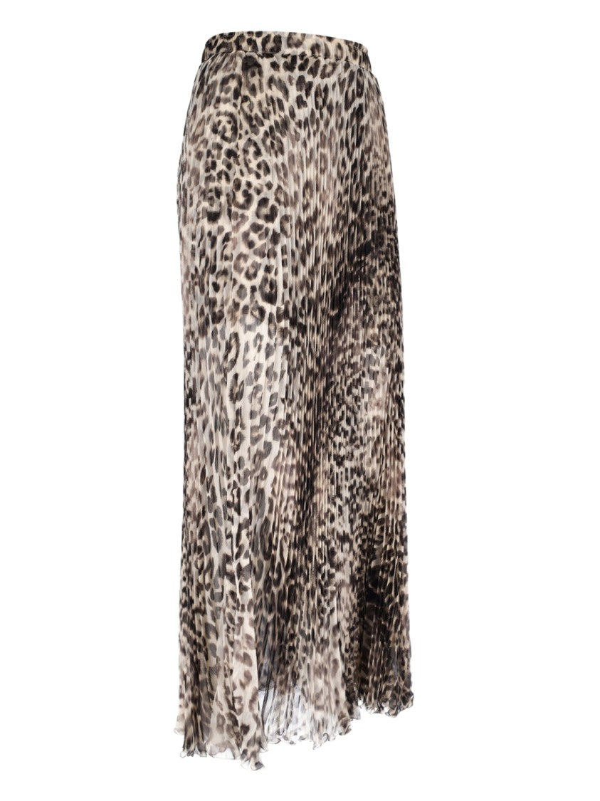 Ermanno Scervino Animalier Silk Skirt, Brown, Pleated Pattern