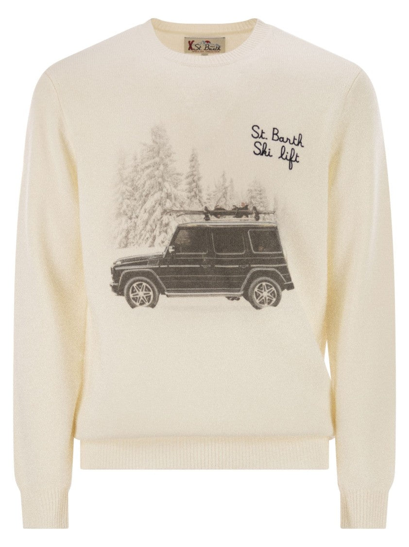 Mc2 Saint Barth Heron - Crew Neck Sweater With Embroidery On The Front