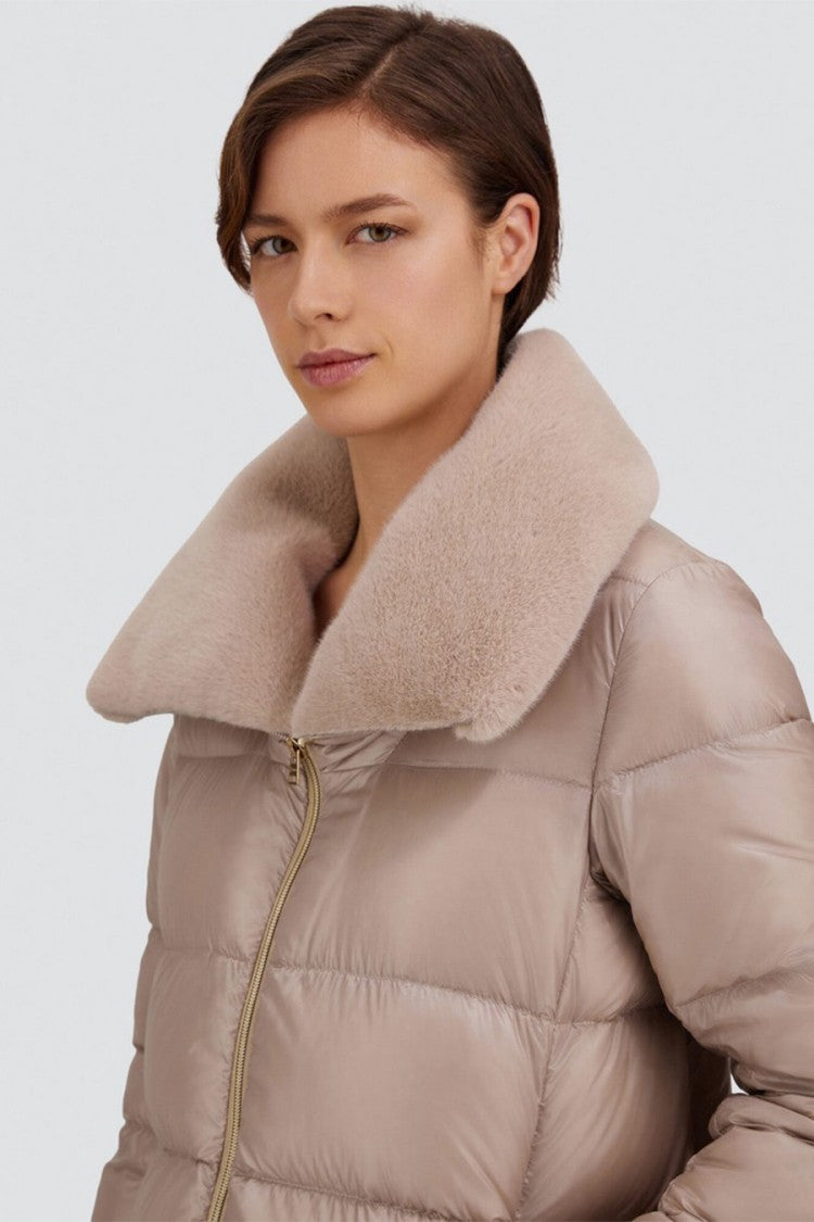 Herno Beige Polyamide Shearling-Collar Puffer Jacket