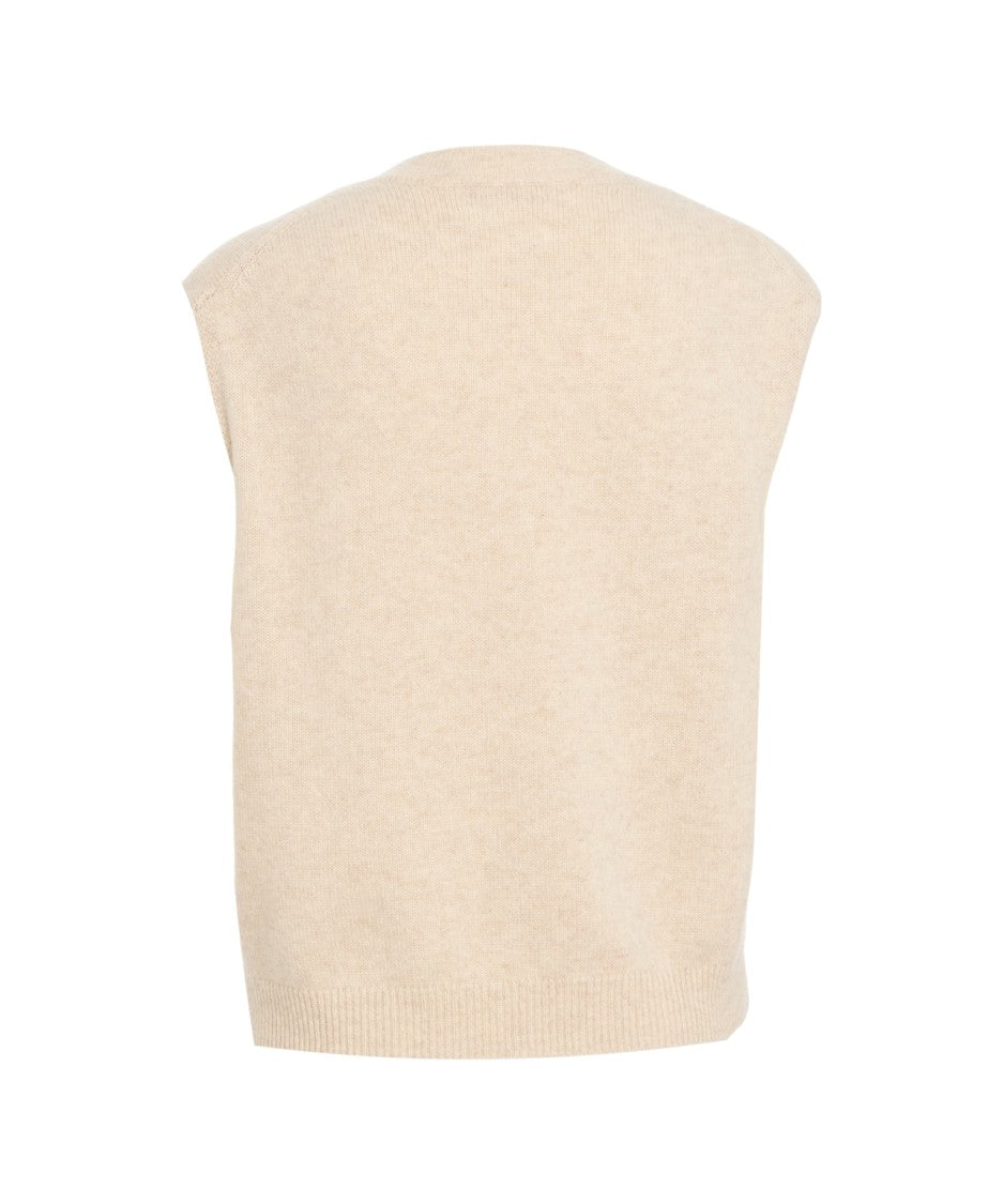 Crush Cashmere Gilet With V-Neck And Ribbed Hem
