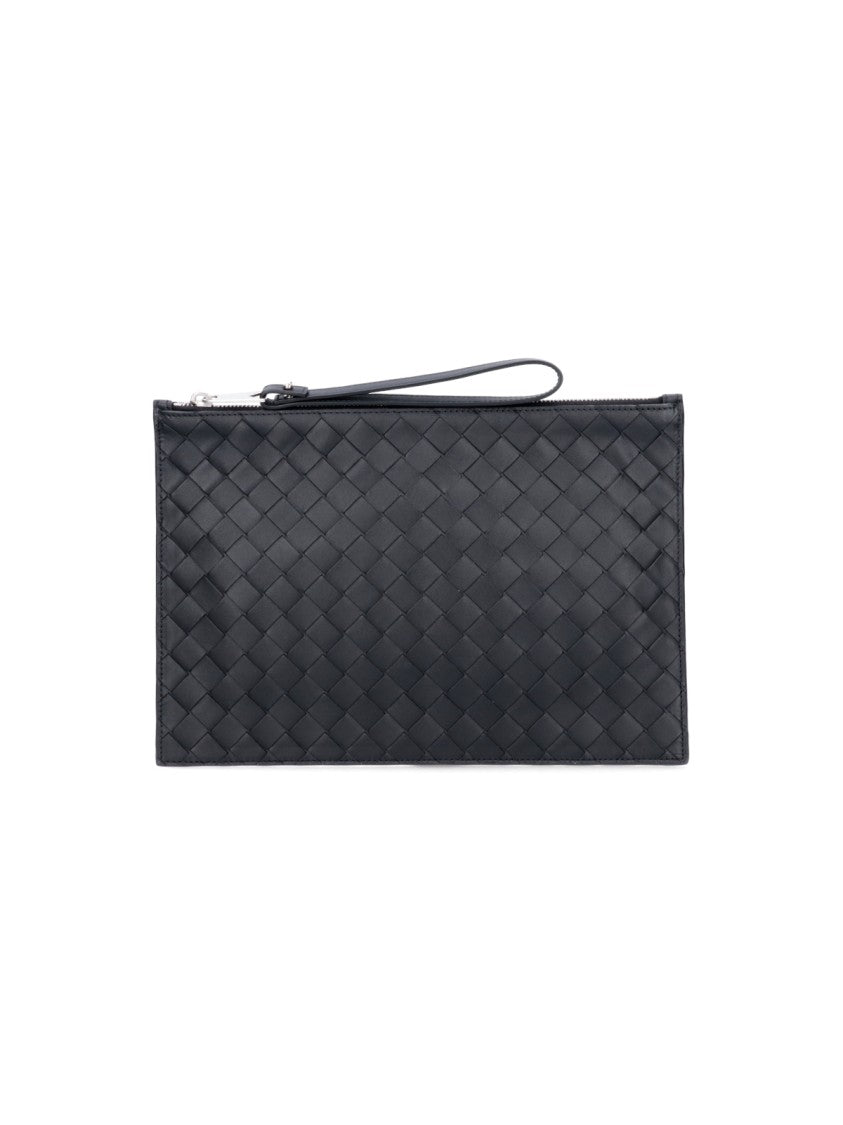 Bottega Veneta Pouch With Signature Woven Leather Design And Removable Wrist Strap
