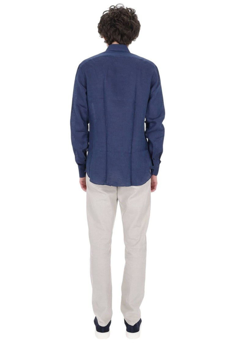 Borriello Royal Blue Pure Linen Casual Shirt