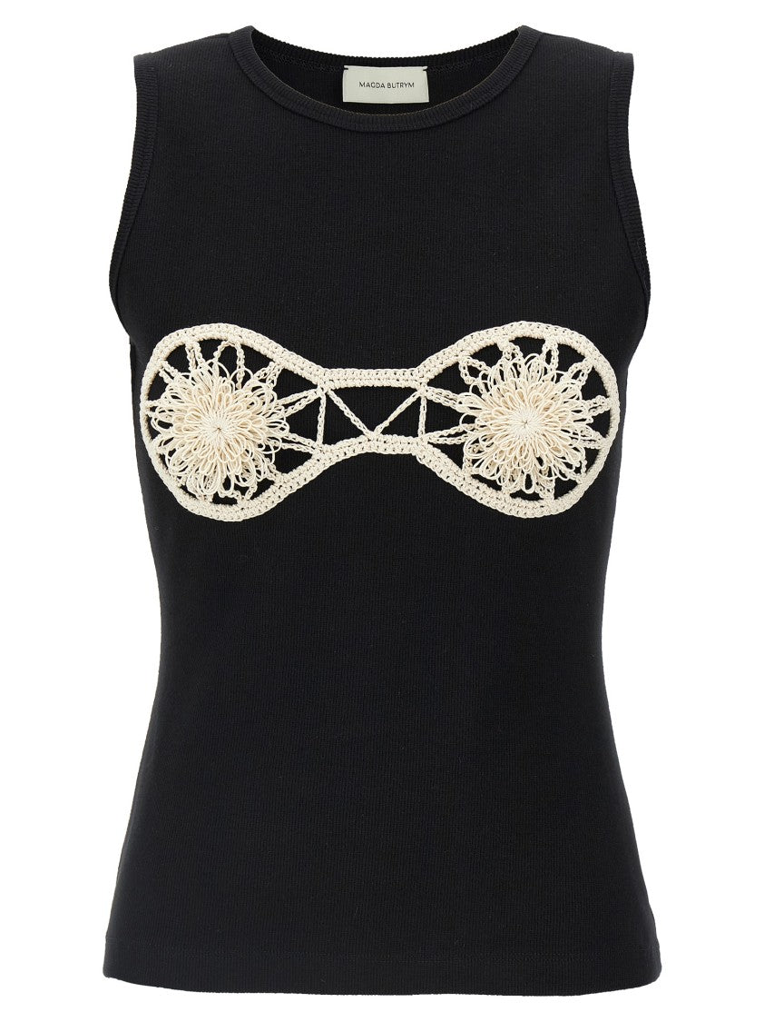 Magda Butrym Sleeveless Ribbed Cotton Top With Embroidered Detail